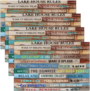 Erosebridal Lake House Rules Placemats for Kids Boys Girls,Lake Themed Place Mats 12x18 Set of 4,Farm Style Camping Table Mats,Colorful Wooden Cabin Lodge Meal Mats for Kitchen Table