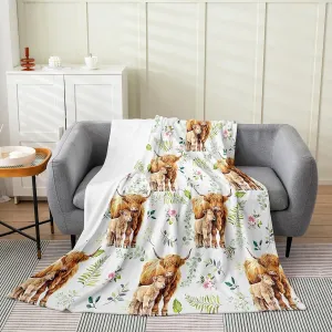 Erosebridal Rustic Cow Bed Blanket 40x50,Retro Cowhide Blanket for Kids Boys Girls,Highland Cow Mother Kid Flannel Blanket,Farmhouse Rose Flower Leaf Fuzzy Blanket Sofa Bed Couch Decor