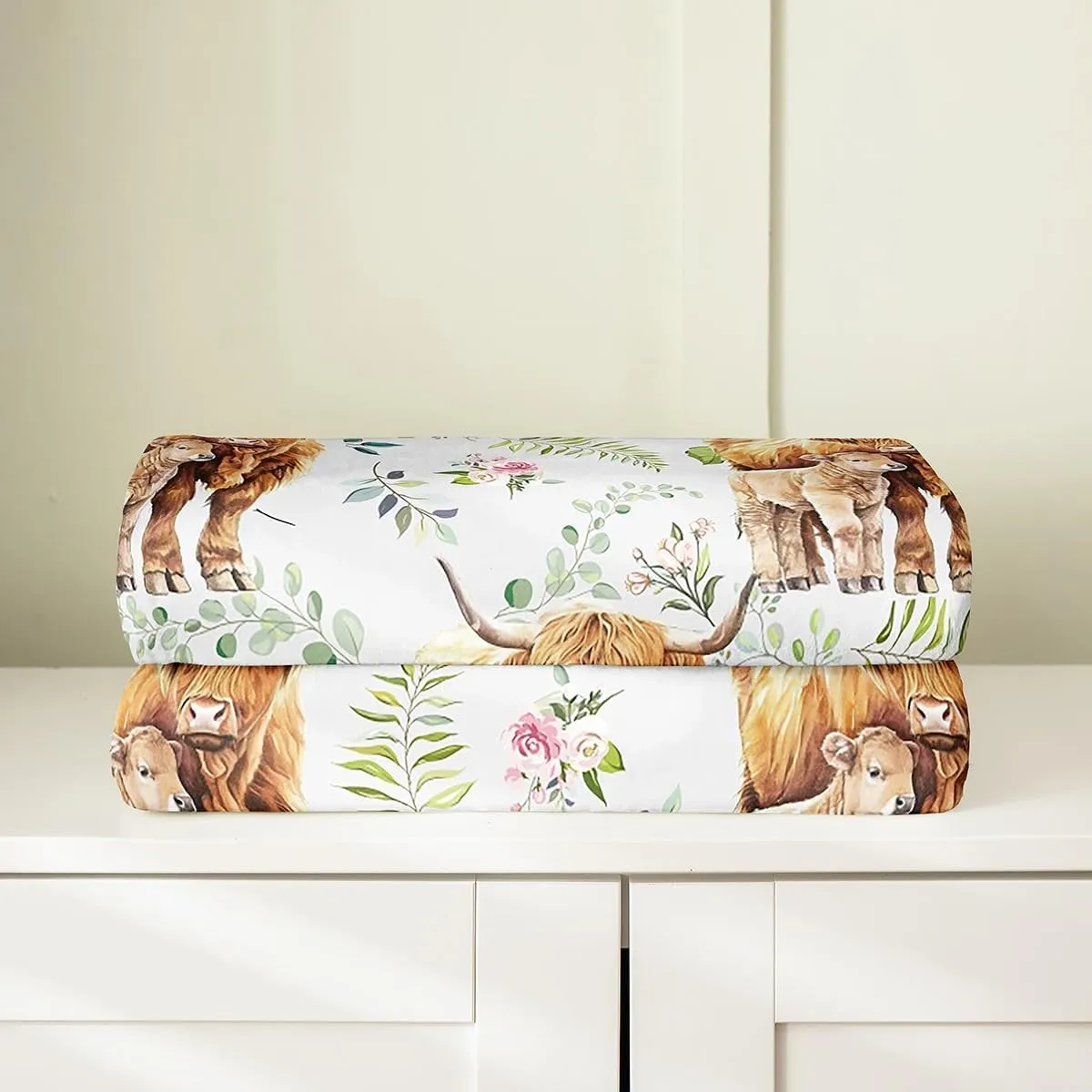 Erosebridal Rustic Cow Bed Blanket 40x50,Retro Cowhide Blanket for Kids Boys Girls,Highland Cow Mother Kid Flannel Blanket,Farmhouse Rose Flower Leaf Fuzzy Blanket Sofa Bed Couch Decor