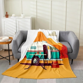 Erosebridal Happy Camping Fleece Blanket 40x50 Inch - Ultra-Soft for Couch Sofa Bed,Travel RV Flannel Blanket,Camping Lover Fuzzy Plush Throw for Kids Room,Travel Trailer Camper Room Decor