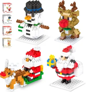 Erweicet 4 Pack 655PCS Christmas Building Block Toys - Santa Claus, Snowman, Elk, Sleigh Kit Set for Kids, Boys, Girls, Teens - Stocking Stuffers Gifts