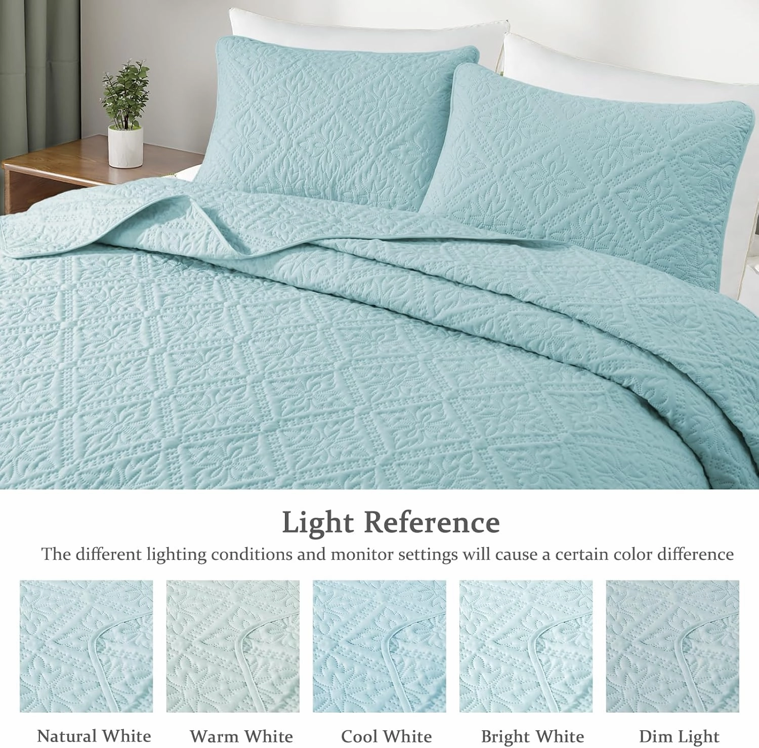 Exclusivo Mezcla King Quilt Bedding Set, Lightweight Soft Bedspreads Coverlets with 2 Pillow Shams, Modern Aqua Blue Oversized Quilts King Size for All Seasons