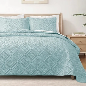 Exclusivo Mezcla King Quilt Bedding Set, Lightweight Soft Bedspreads Coverlets with 2 Pillow Shams, Modern Aqua Blue Oversized Quilts King Size for All Seasons