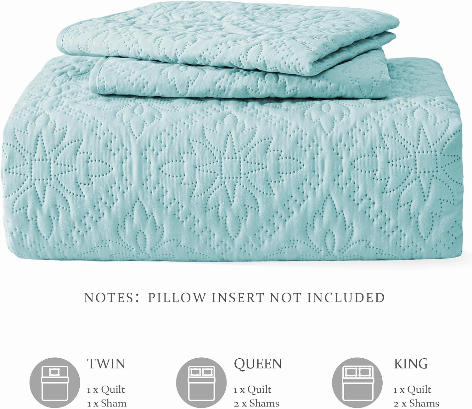 Exclusivo Mezcla King Quilt Bedding Set, Lightweight Soft Bedspreads Coverlets with 2 Pillow Shams, Modern Aqua Blue Oversized Quilts King Size for All Seasons