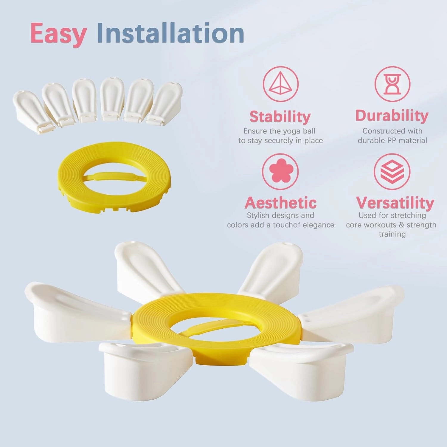 Exercise Ball, Daisy Shaped Yoga Ball Base with Resistance Bands for Stability, Yoga, Balance & Preganancy, Anti-Burst Ball Chair for Office, Home & Gym(65cm/22in)