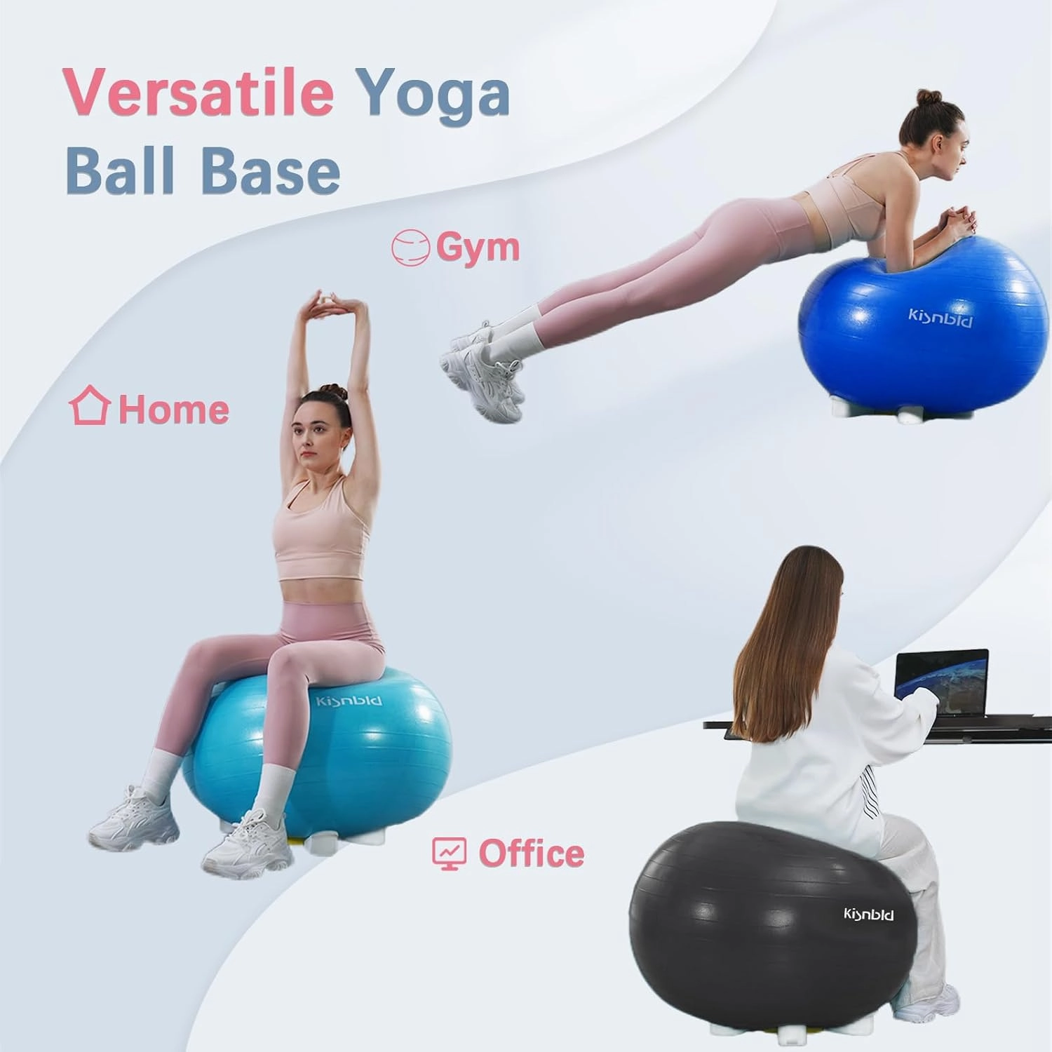 Exercise Ball, Daisy Shaped Yoga Ball Base with Resistance Bands for Stability, Yoga, Balance & Preganancy, Anti-Burst Ball Chair for Office, Home & Gym(65cm/22in)
