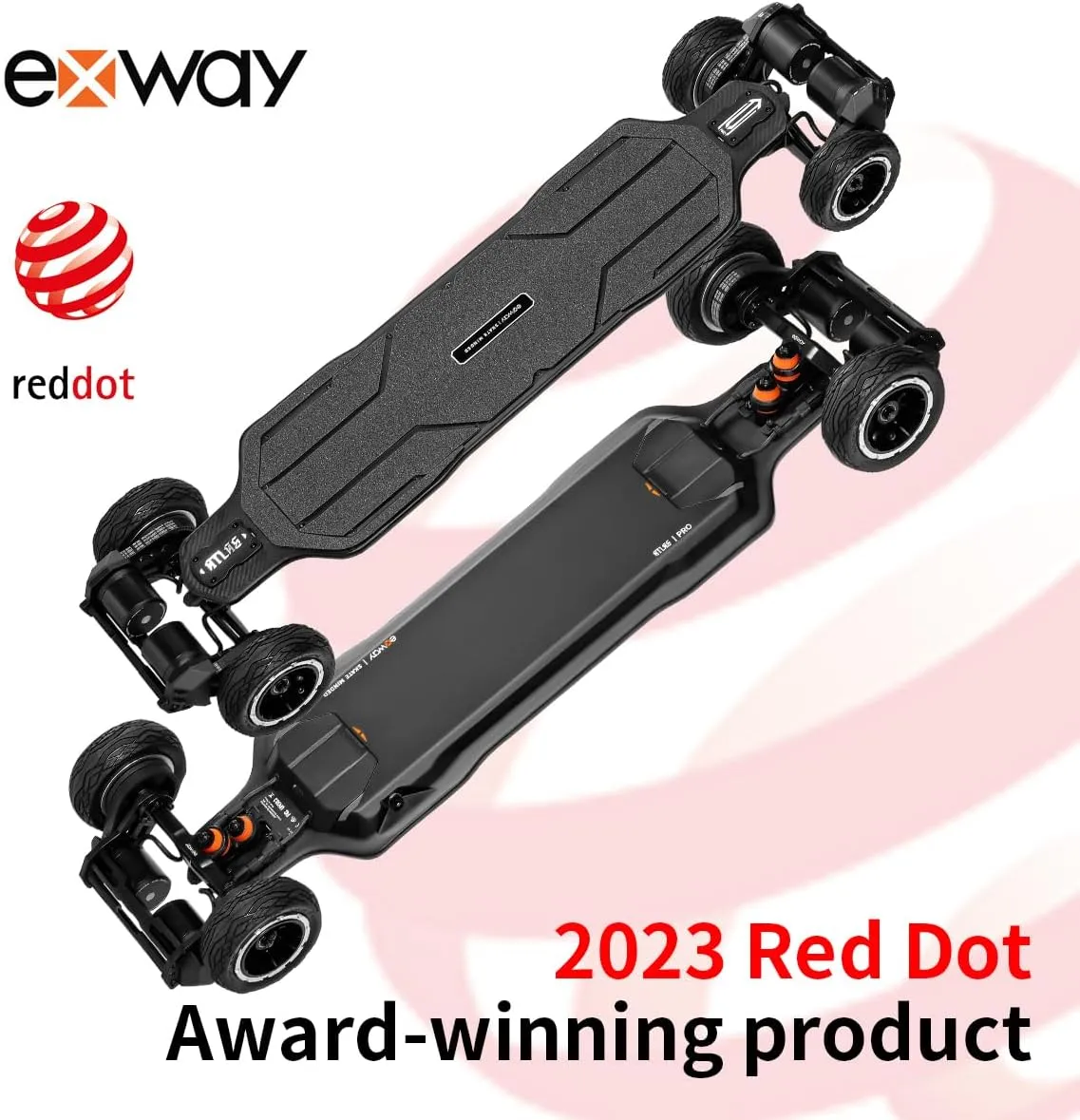 Exway Atlas/Atlas Pro All-Terrain Off Road Electric Skateboards, Top Speed of 35 Mph, 24 Miles Range Mountain Board, Optional AUXPack Battery, Professional Electric Longboard for Adults
