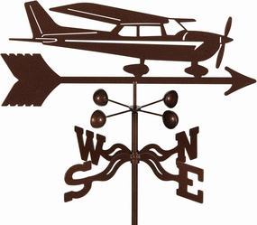 EZ Vane Cessna Airplane Weathervane — Garden Mount, Wind Cups, Antique Copper Finish, Steel with Durable Triple Powder Coating, Handcrafted in USA