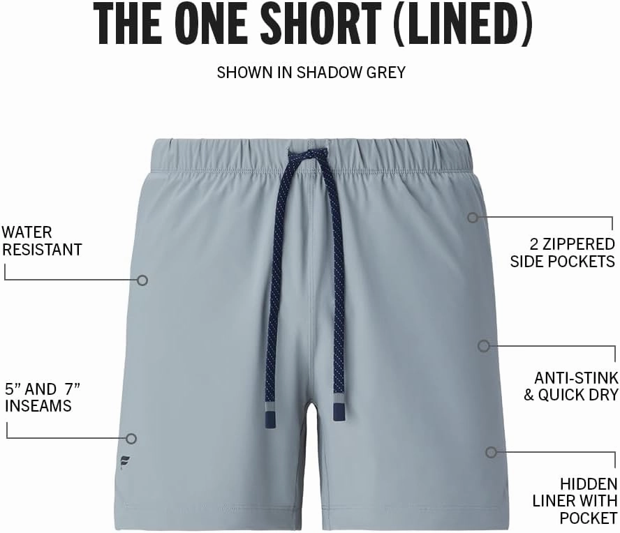 Fabletics Men's The One Short (Lined), Training, Swimming, Lightweight, Quick-Dry, Zip Pocket, Stretch Woven
