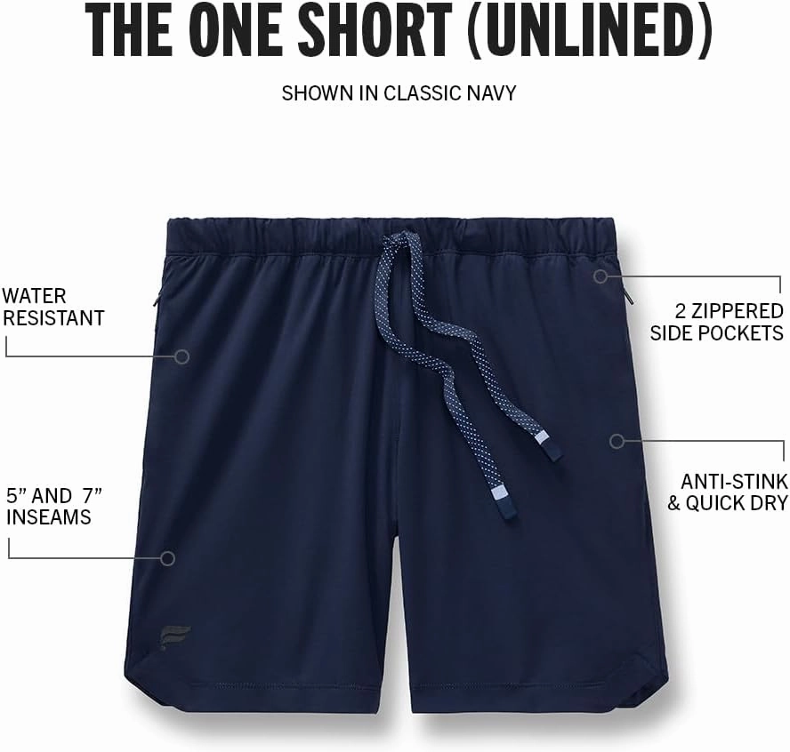Fabletics Men's The One Short (Unlined), Training, Swimming, Lightweight, Quick-Dry, Zip Pocket, Stretch Woven