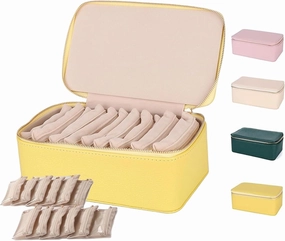 Familiarn Travel Jewelry Box With Small Pouches, Circulatne Travel Jewelry Box With 12 Small Pouches, Portable PU Leather Jewelry Organizer Box, Necklace and Bracelet Organizer (Yellow)