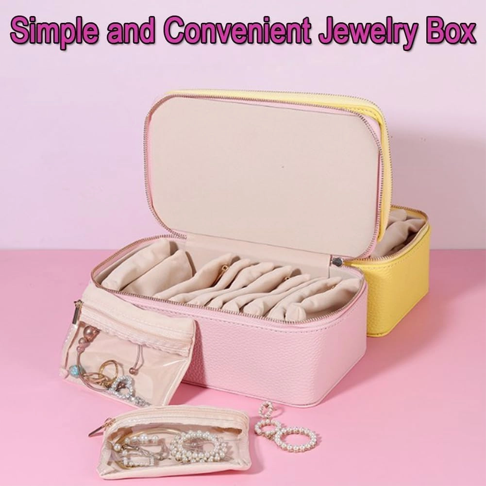 Familiarn Travel Jewelry Box With Small Pouches, Circulatne Travel Jewelry Box With 12 Small Pouches, Portable PU Leather Jewelry Organizer Box, Necklace and Bracelet Organizer (Yellow)