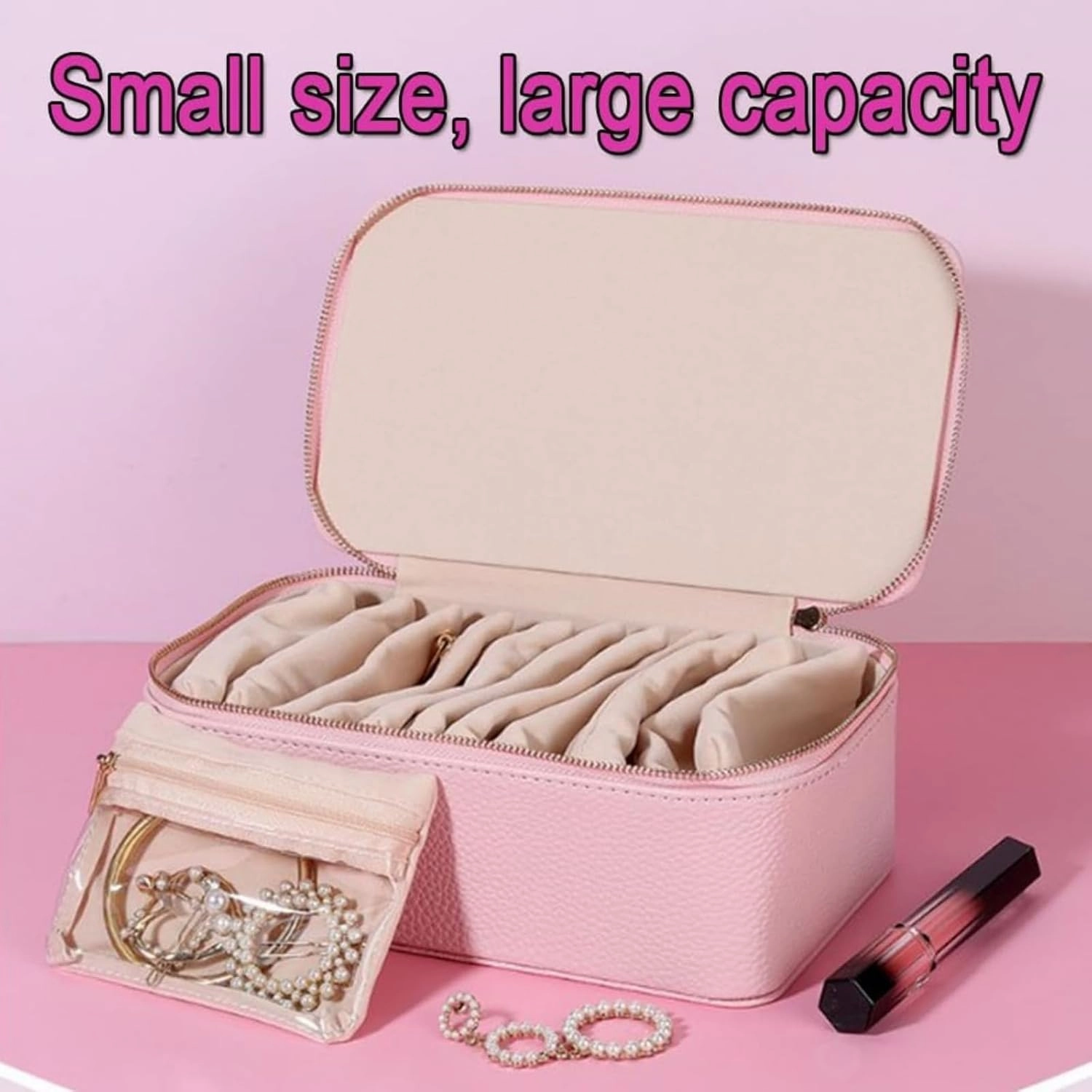 Familiarn Travel Jewelry Box with Small Pouches, Portable PU Leather Jewelry Organizer Box, with 12-piece set in Separate Bags, Large Capacity Waterproof (Green)