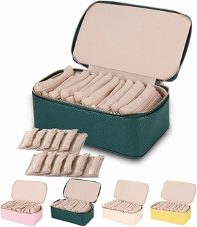 Familiarn Travel Jewelry Box with Small Pouches, Portable PU Leather Jewelry Organizer Box, with 12-piece set in Separate Bags, Large Capacity Waterproof (Green)