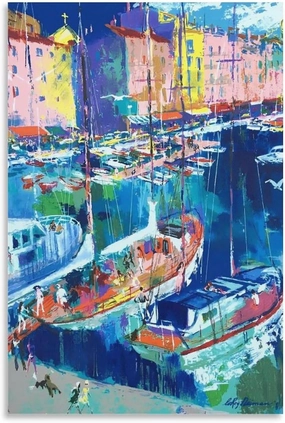 Famous Impressionist Artist LeRoy Neiman Poster Named St. Tropez Vintage Canvas Print for Living Room Bedroom Decor Poster For Bedroom Living Room Bathroom Kitchen Office Decor 24x36inch(60x90cm) Unfr
