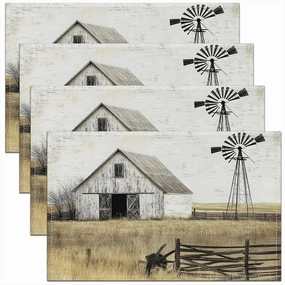 Farmhouse 4 PCS of Placemats 12x18 Rustic Barn Place Mats for Kids Adults Country Landscape Windmill Horizontal Table Mats Countryside Rural Nature Cene Placemats