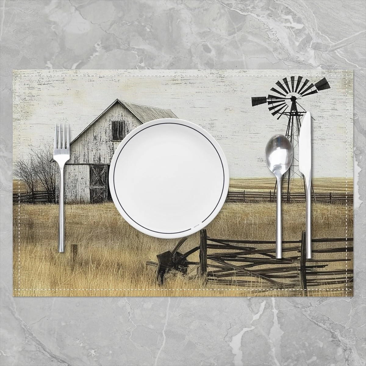 Farmhouse 4 PCS of Placemats 12x18 Rustic Barn Place Mats for Kids Adults Country Landscape Windmill Horizontal Table Mats Countryside Rural Nature Cene Placemats