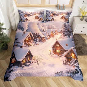 Farmhouse Duvet Cover Set Winter Theme Christmas Rustic Style Bedding Sets for Kids Teens Adults Retro Wood Cabin Jungle Pine Tree Quilt Cover with 2 Pillowcases(No Comforter)Full Size 3 Pcs