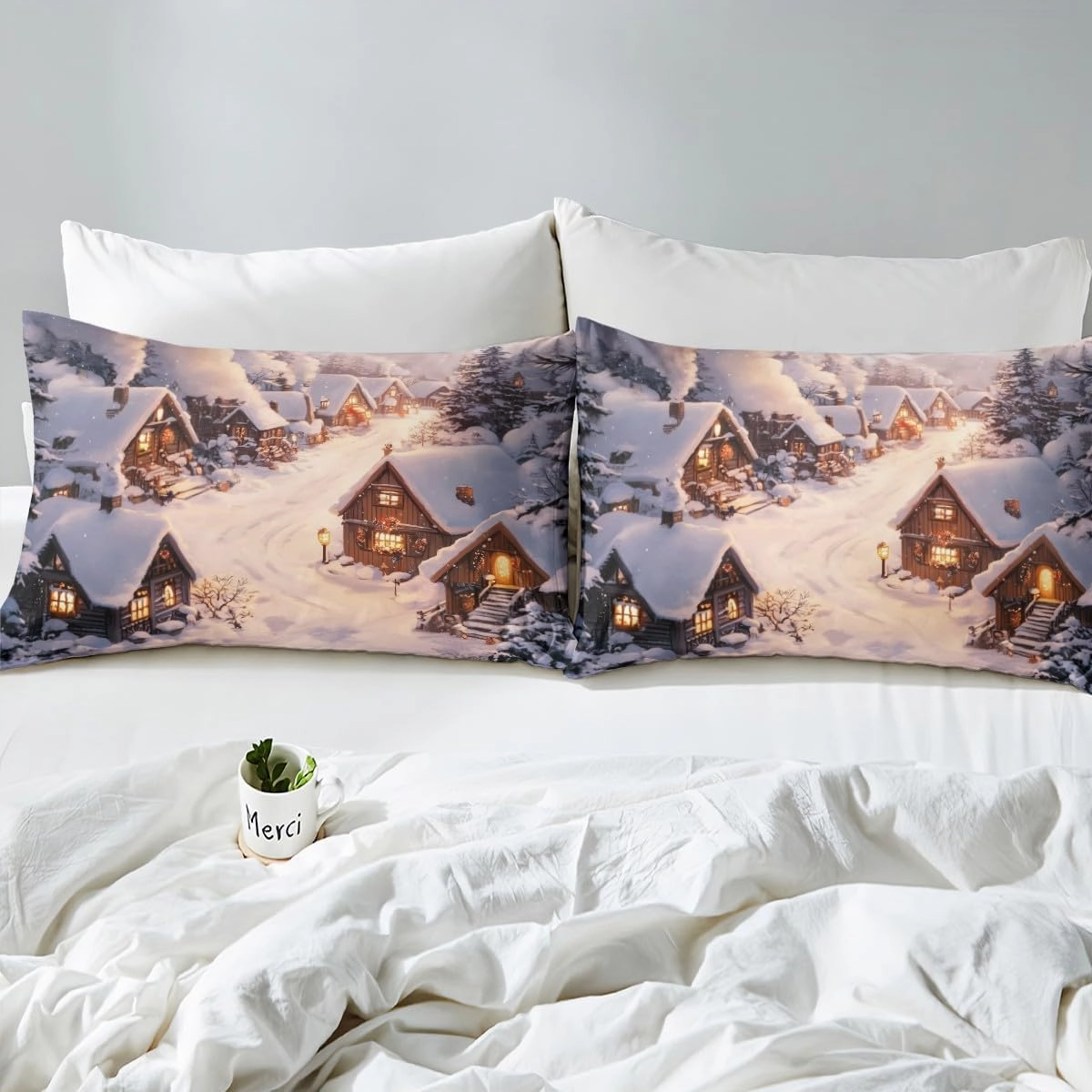Farmhouse Duvet Cover Set Winter Theme Christmas Rustic Style Bedding Sets for Kids Teens Adults Retro Wood Cabin Jungle Pine Tree Quilt Cover with 2 Pillowcases(No Comforter)Full Size 3 Pcs