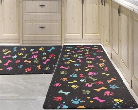 Farmhouse Kitchen Mats Cushioned Anti Fatigue Mats for Kitchen Floor Waterproof Kitchen Mats and Rugs Comfort Standing Mat for Kitchen, Laundry Room, Colorful Dog Paw and Bone(Black/Multicolor)