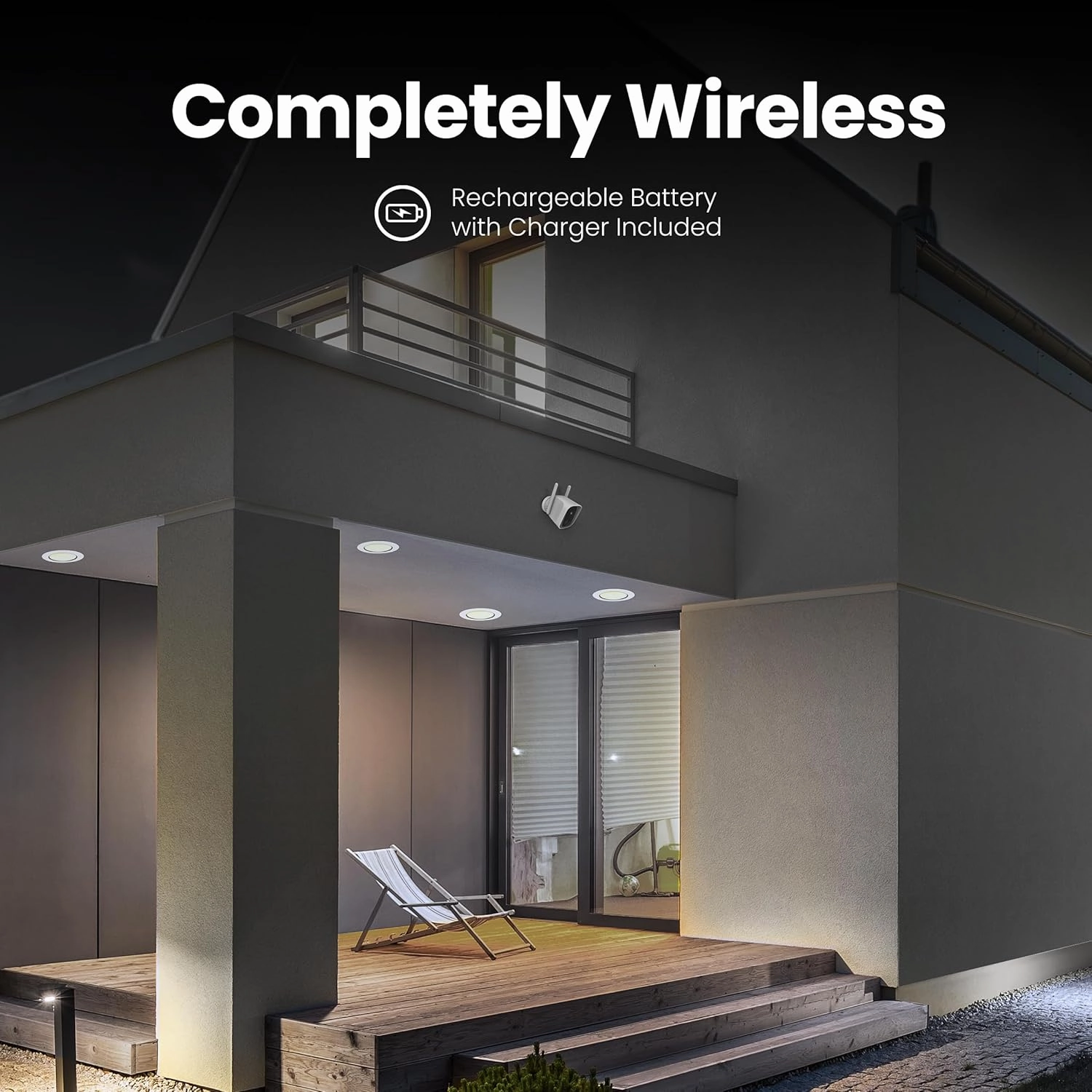 Feit Electric Smart Security Camera, 2.4GHz WiFi Smart Home Camera with Motion Detection, Night Vision, 2-Way Audio, 1080p HD Battery Powered, White, CAM/WM/WiFi/BAT