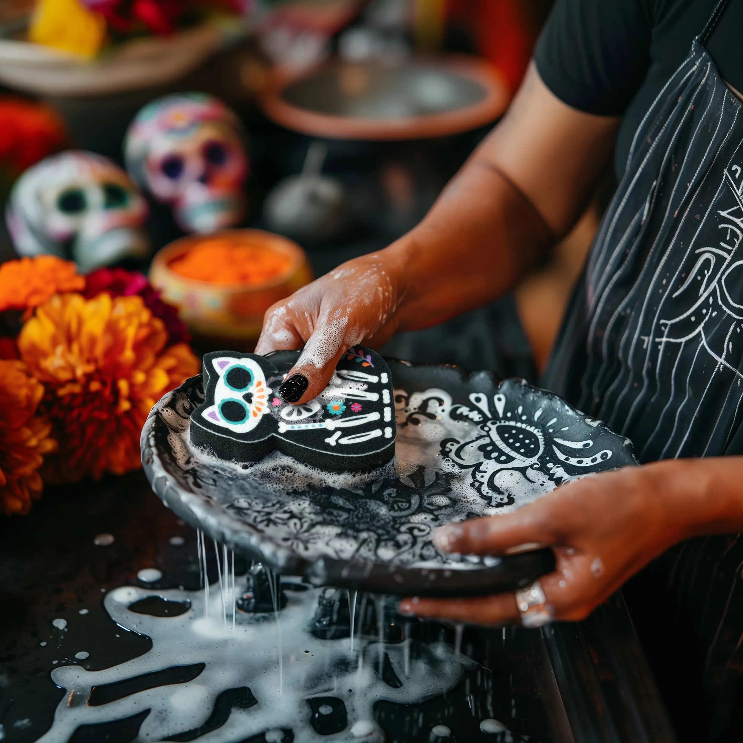 Feline Clean Day of the Dead Sponges, Set of 2