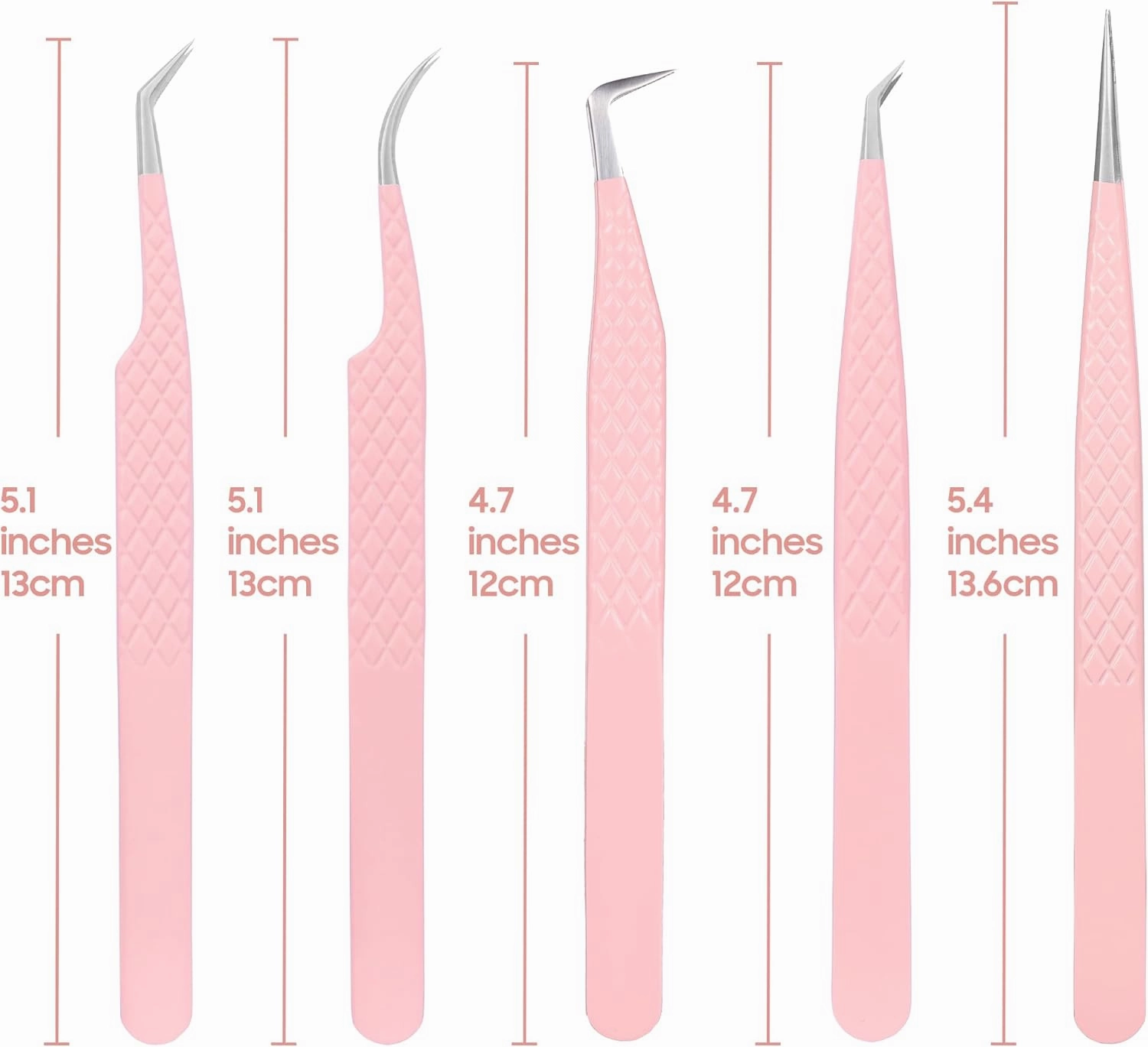 Fiber Tip Lash Tweezers for Eyelash Extensions, Professional Stainless Steel Lash Extension Tweezers for Volume Fan, Precision Supplies Work Best Tool（5Pcs Tweezer Set）