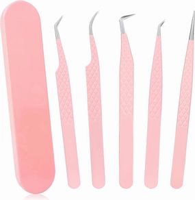 Fiber Tip Lash Tweezers for Eyelash Extensions, Professional Stainless Steel Lash Extension Tweezers for Volume Fan, Precision Supplies Work Best Tool（5Pcs Tweezer Set）
