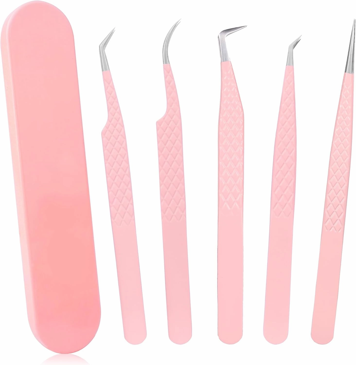 Fiber Tip Lash Tweezers for Eyelash Extensions, Professional Stainless Steel Lash Extension Tweezers for Volume Fan, Precision Supplies Work Best Tool（5Pcs Tweezer Set）