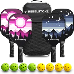 Fiberglass Pickleball Paddles Set of 4 with bag - Pickleball Racket for Adults Comfort Grip, Indoor Outdoor Pickle Ball Kit, Pro Beginner Gear for Training, Pickle Ball Paddle for Women Men