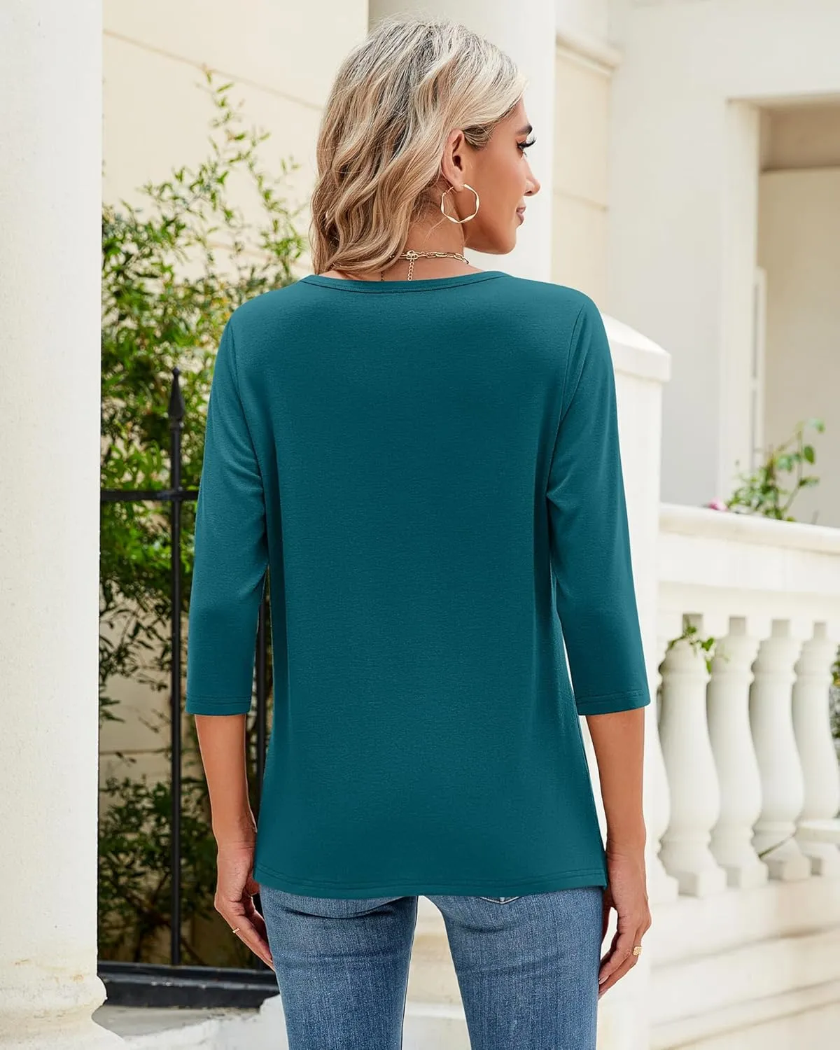 Ficerd 3 Pack 3/4 Sleeve Tops for Women Round Neck Dressy Basics Tees Casual Trendy Loose Fit T Shirts
