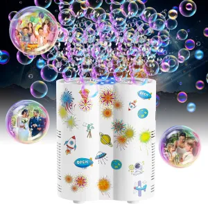 Fireworks Bubble Machine, Automatic Bubble Blower Maker for Kids 20000  Bubbles per Min, 26 Holes Bubble Machine with Lights/240ml Solution, DIY Sticker Bubble Toys for Outdoor Party Wedding