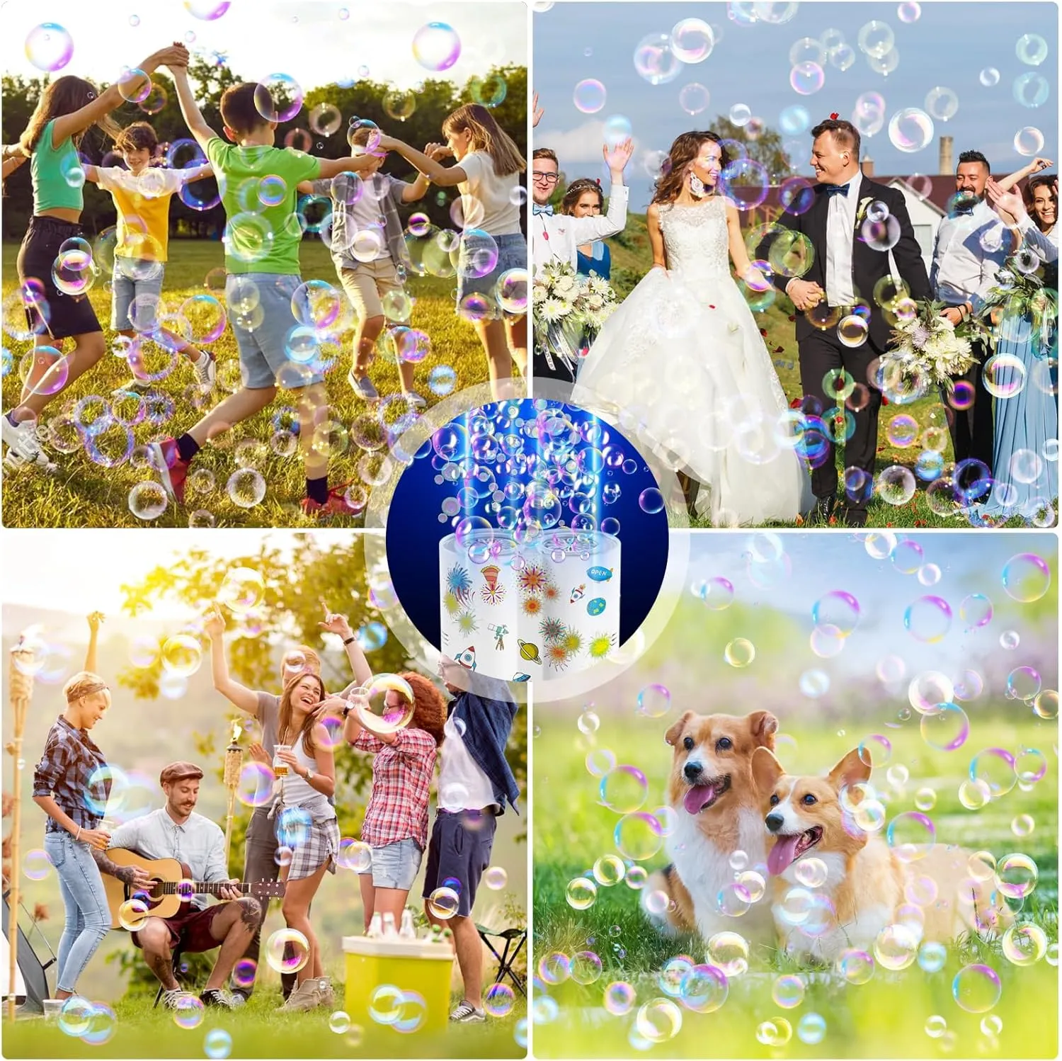 Fireworks Bubble Machine, Automatic Bubble Blower Maker for Kids 20000  Bubbles per Min, 26 Holes Bubble Machine with Lights/240ml Solution, DIY Sticker Bubble Toys for Outdoor Party Wedding