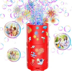 Fireworks Bubble Machine, Automatic Bubble Blower Rechargeable with Lights/DIY Sticker/10000  Bubbles/80ml Solution, Portable Bubble Machine Bubble Maker Toys for Kids Outdoor Party Wedding