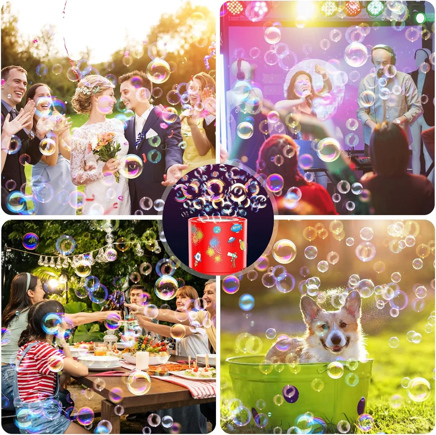 Fireworks Bubble Machine, Automatic Bubble Blower Rechargeable with Lights/DIY Sticker/10000  Bubbles/80ml Solution, Portable Bubble Machine Bubble Maker Toys for Kids Outdoor Party Wedding