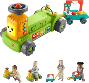 Fisher-Price Baby to Toddler Toy Laugh & Learn 4-in-1 Farm to Market Tractor Ride On with Pull Wagon & Smart Stages for Infants Ages 9  Months