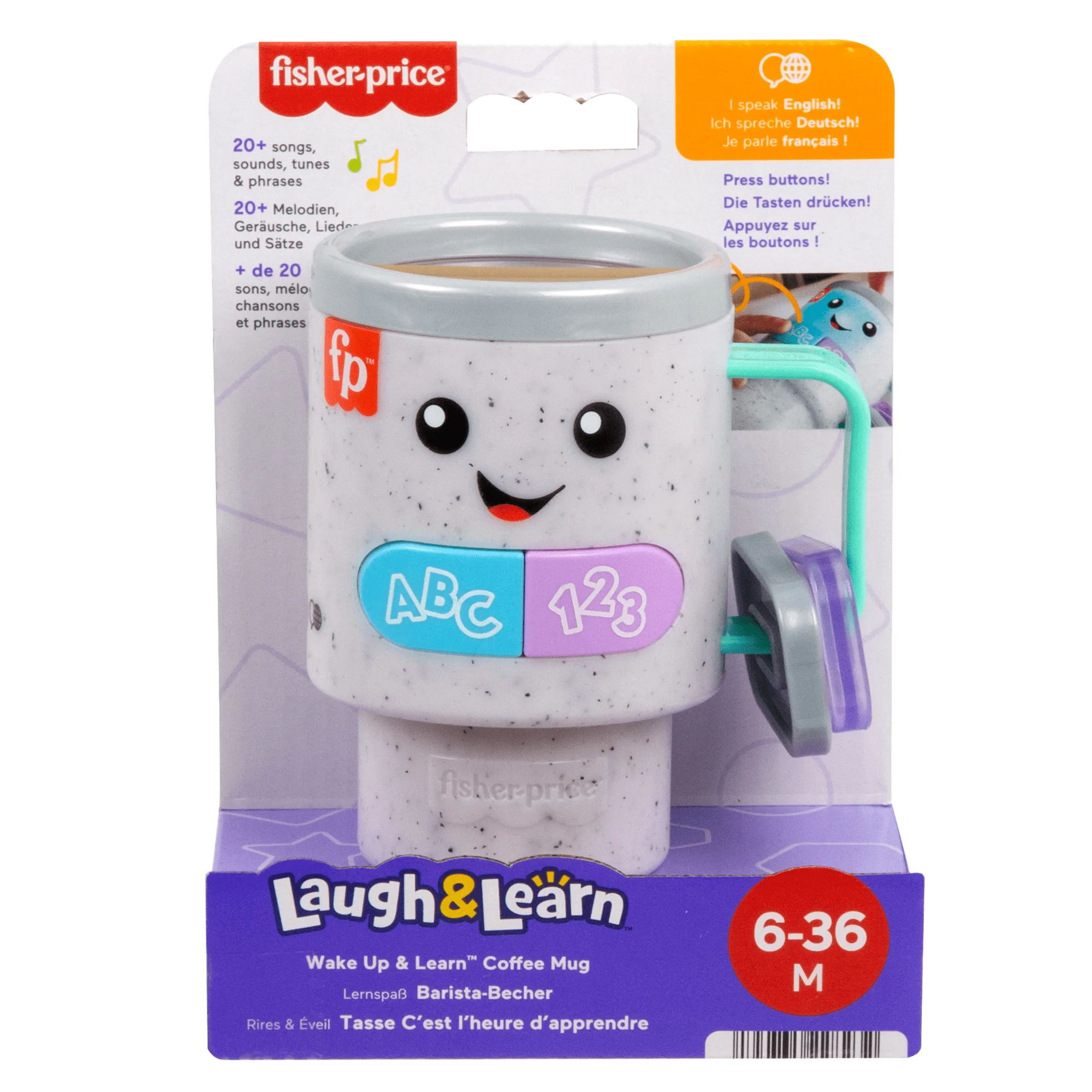 Fisher-Price Laugh & Learn Wake Up & Learn Coffee Mug Baby Musical Toy, Multilanguage Version