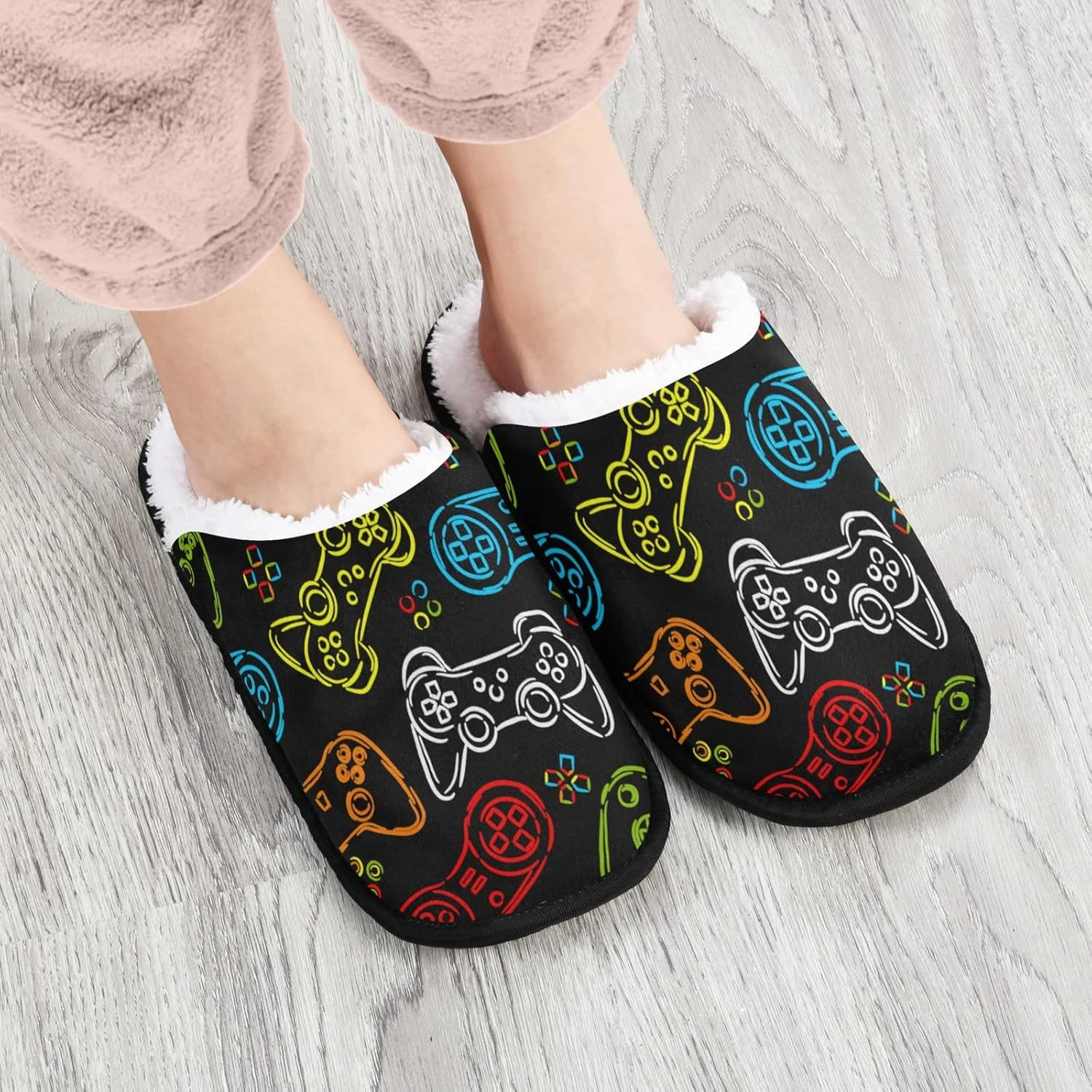 Fisyme Slippers Soft Non-Slip Indoor House Slippers Home Shoes For Bedroom Hotel Travel Spa