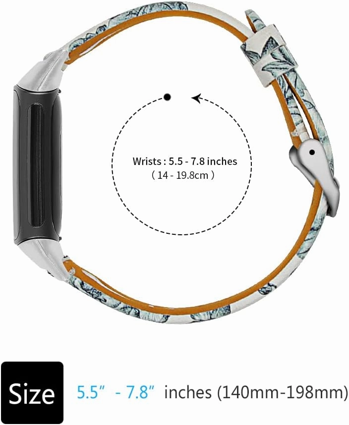 FitTurn Compatible with Fitbit Charge 6/Charge 5 Leather Bands Women Men Replacement Pastoral Style Printing Wristband Vent Holes Sport Strap for Charge 6/Charge 5 Advanced Fitness & Health Tracker