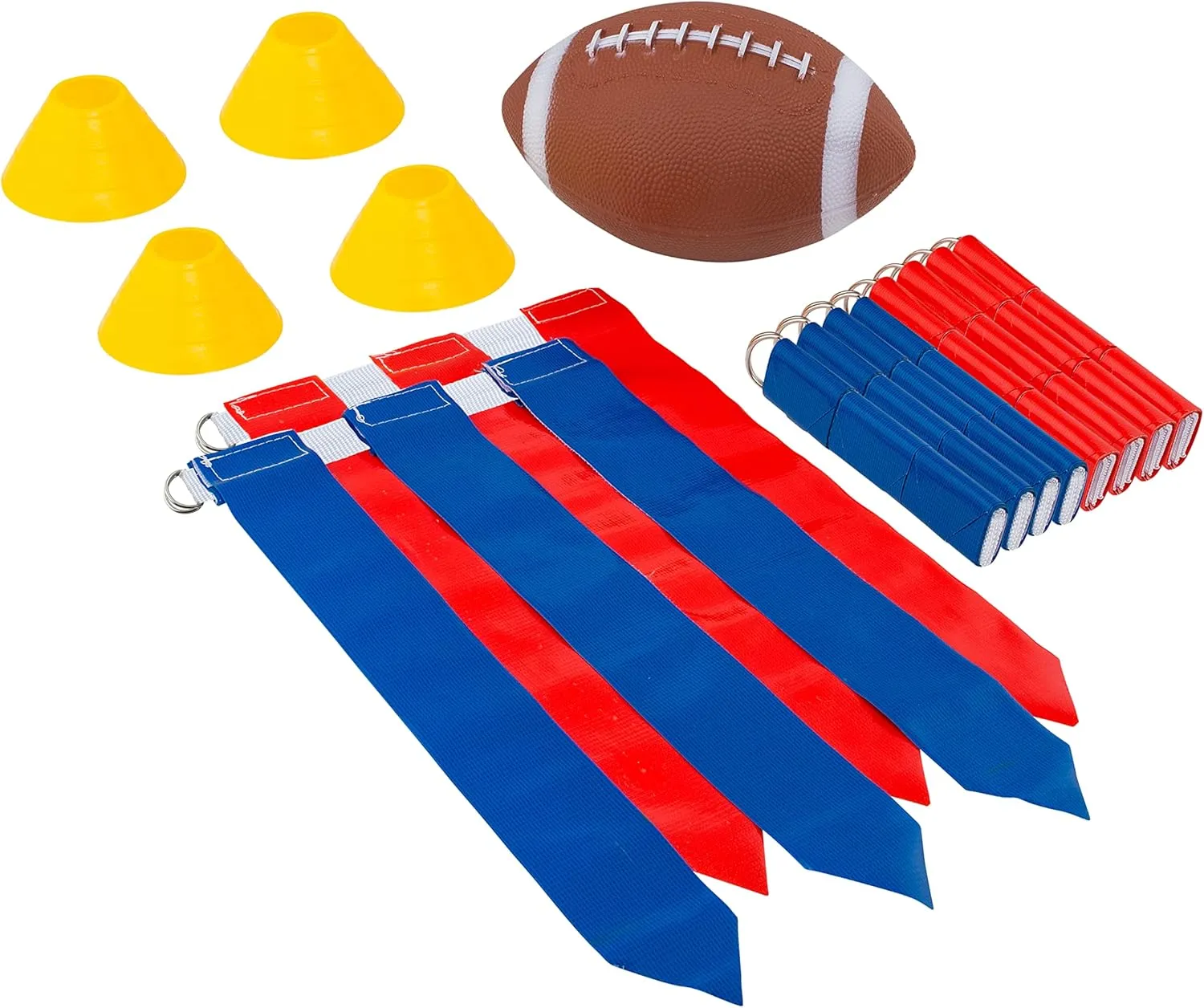Flag Football Set for 12 Players - Includes Durable Flag Belts and Flags, Cones, Bean Bag, Carrying Backpack, and Football - Huge 55 Piece Complete Set