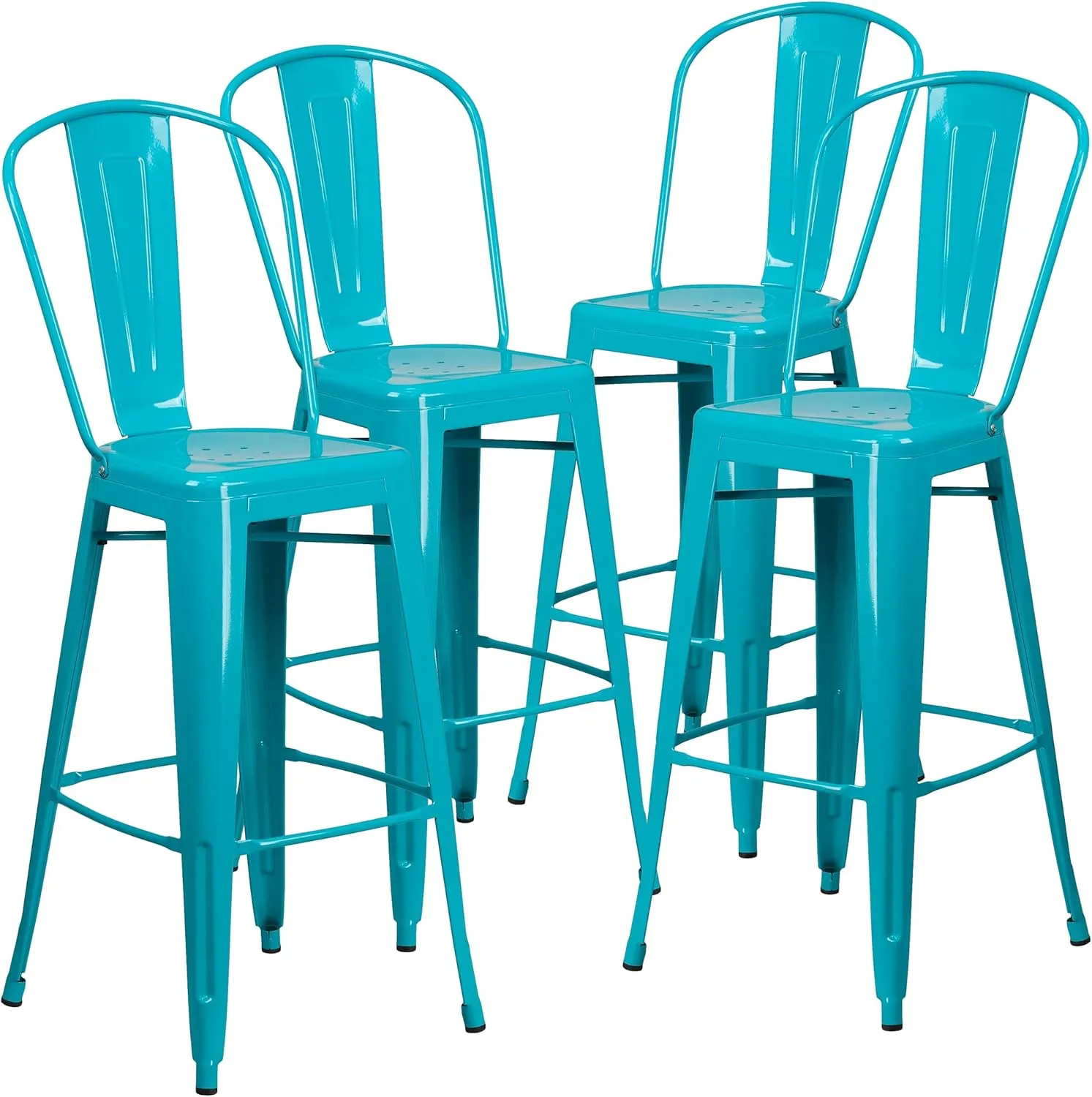 Flash Furniture Blake Commercial Grade 4 Pack 30" High Crystal Teal-Blue Metal Indoor-Outdoor Barstool with Back