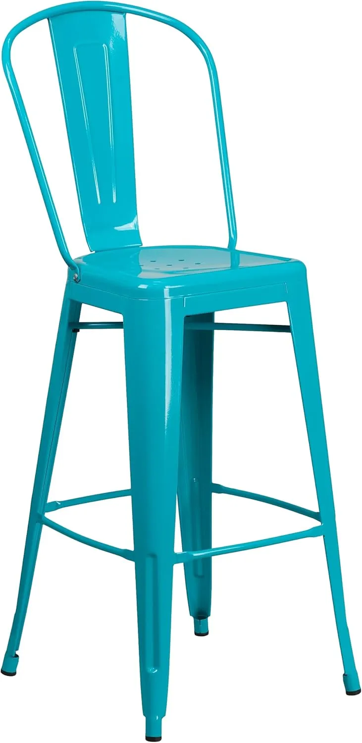 Flash Furniture Blake Commercial Grade 4 Pack 30" High Crystal Teal-Blue Metal Indoor-Outdoor Barstool with Back