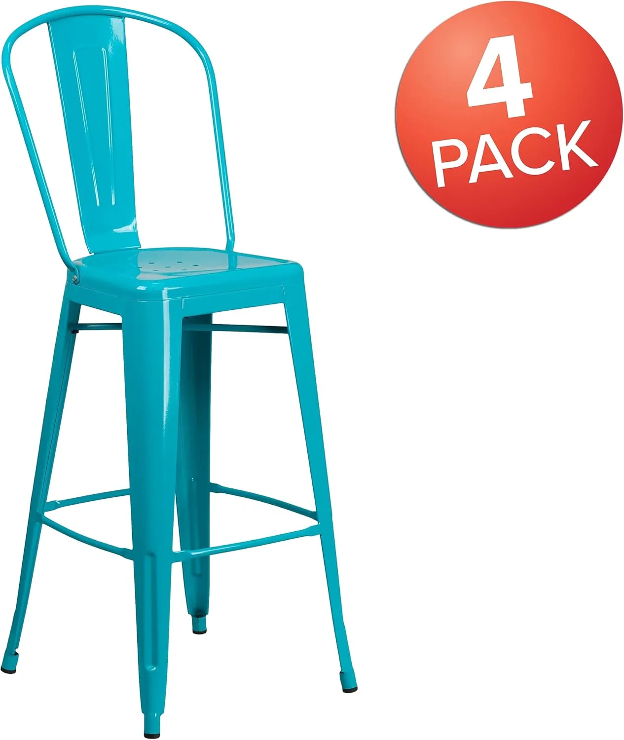 Flash Furniture Blake Commercial Grade 4 Pack 30" High Crystal Teal-Blue Metal Indoor-Outdoor Barstool with Back
