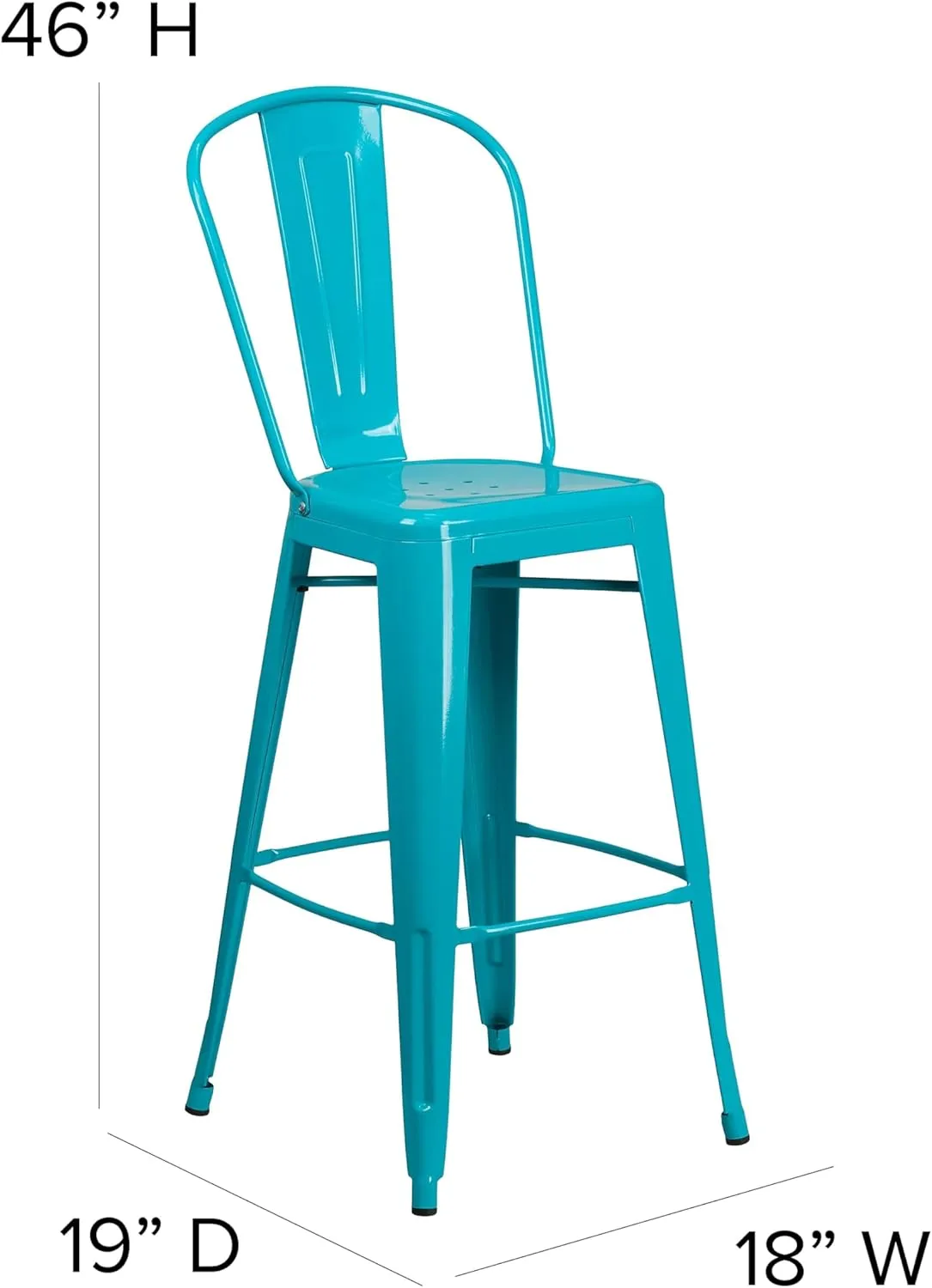 Flash Furniture Blake Commercial Grade 4 Pack 30" High Crystal Teal-Blue Metal Indoor-Outdoor Barstool with Back