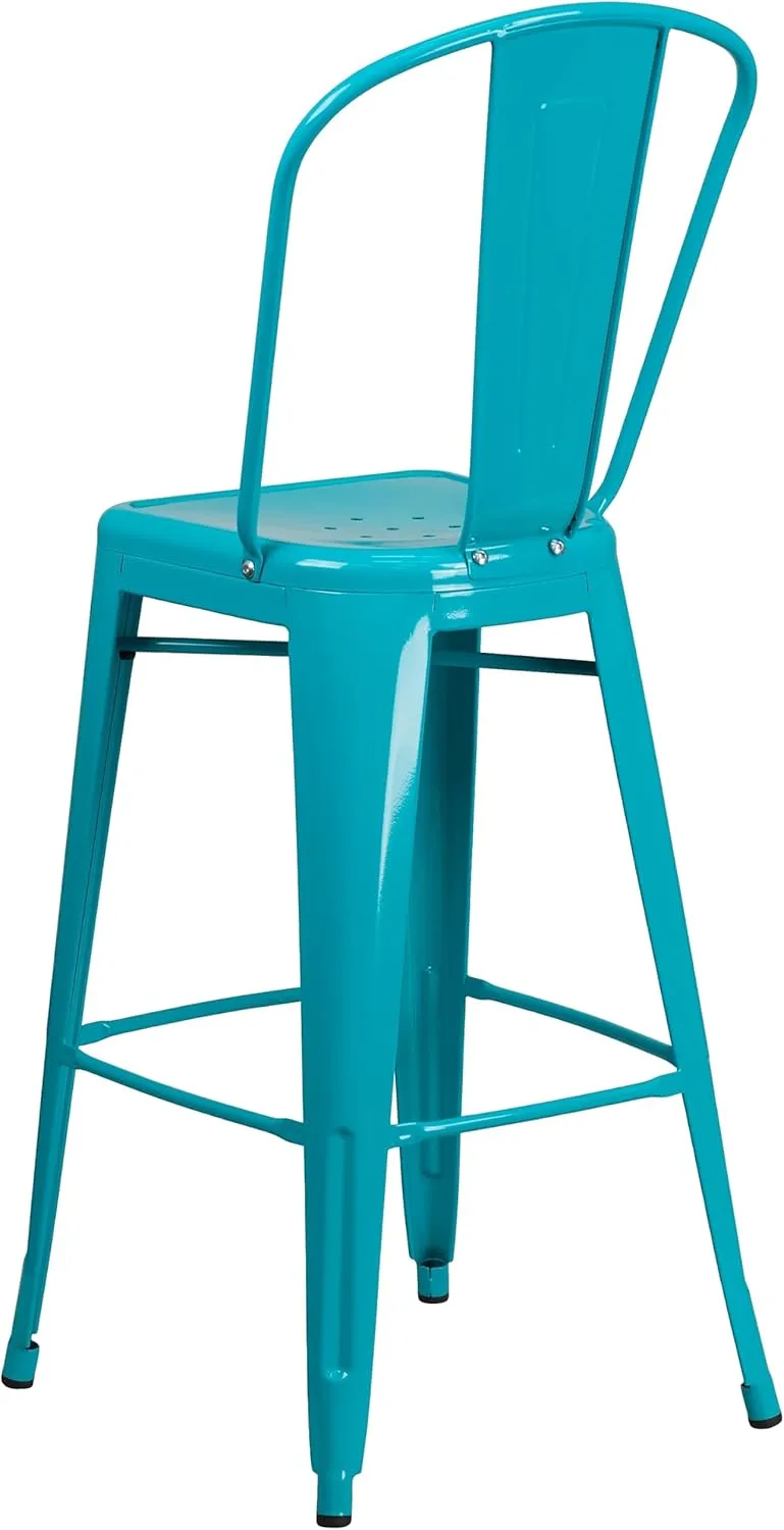 Flash Furniture Blake Commercial Grade 4 Pack 30" High Crystal Teal-Blue Metal Indoor-Outdoor Barstool with Back