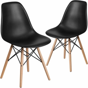 Flash Furniture 2 Pack Elon Series Black Plastic Chair with Wooden Legs for Versatile Kitchen, Dining Room, Living Room, Library or Desk Use