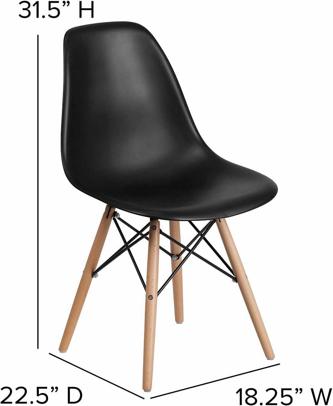 Flash Furniture 2 Pack Elon Series Black Plastic Chair with Wooden Legs for Versatile Kitchen, Dining Room, Living Room, Library or Desk Use