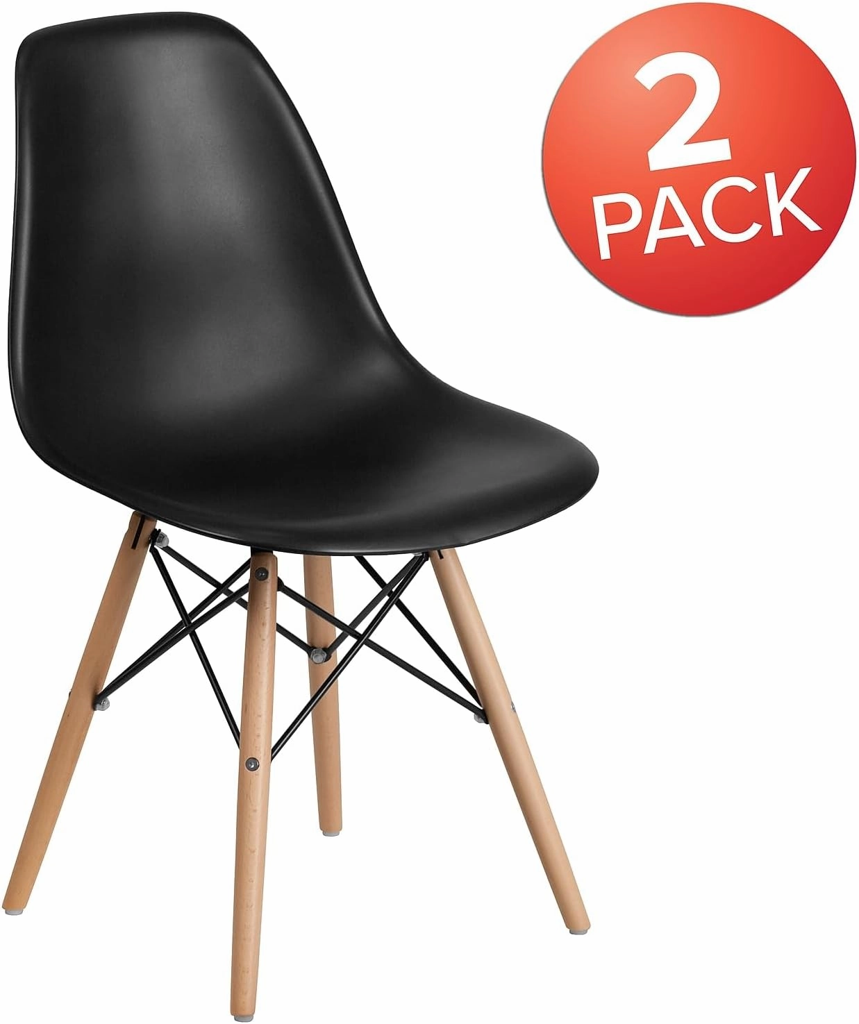 Flash Furniture 2 Pack Elon Series Black Plastic Chair with Wooden Legs for Versatile Kitchen, Dining Room, Living Room, Library or Desk Use