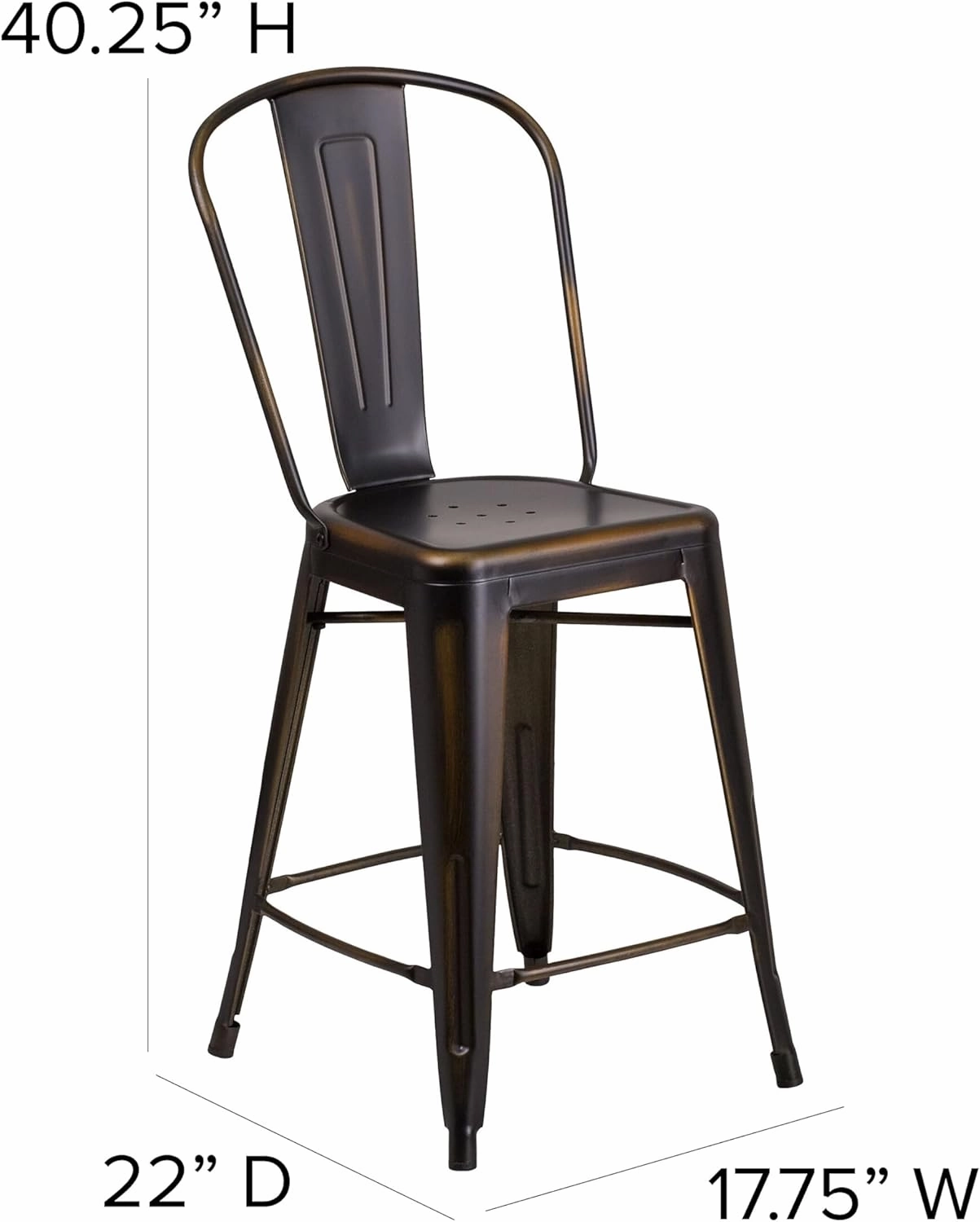 Flash Furniture Blake Commercial Grade 4 Pack 24" High Distressed Copper Metal Indoor-Outdoor Counter Height Stool with Back