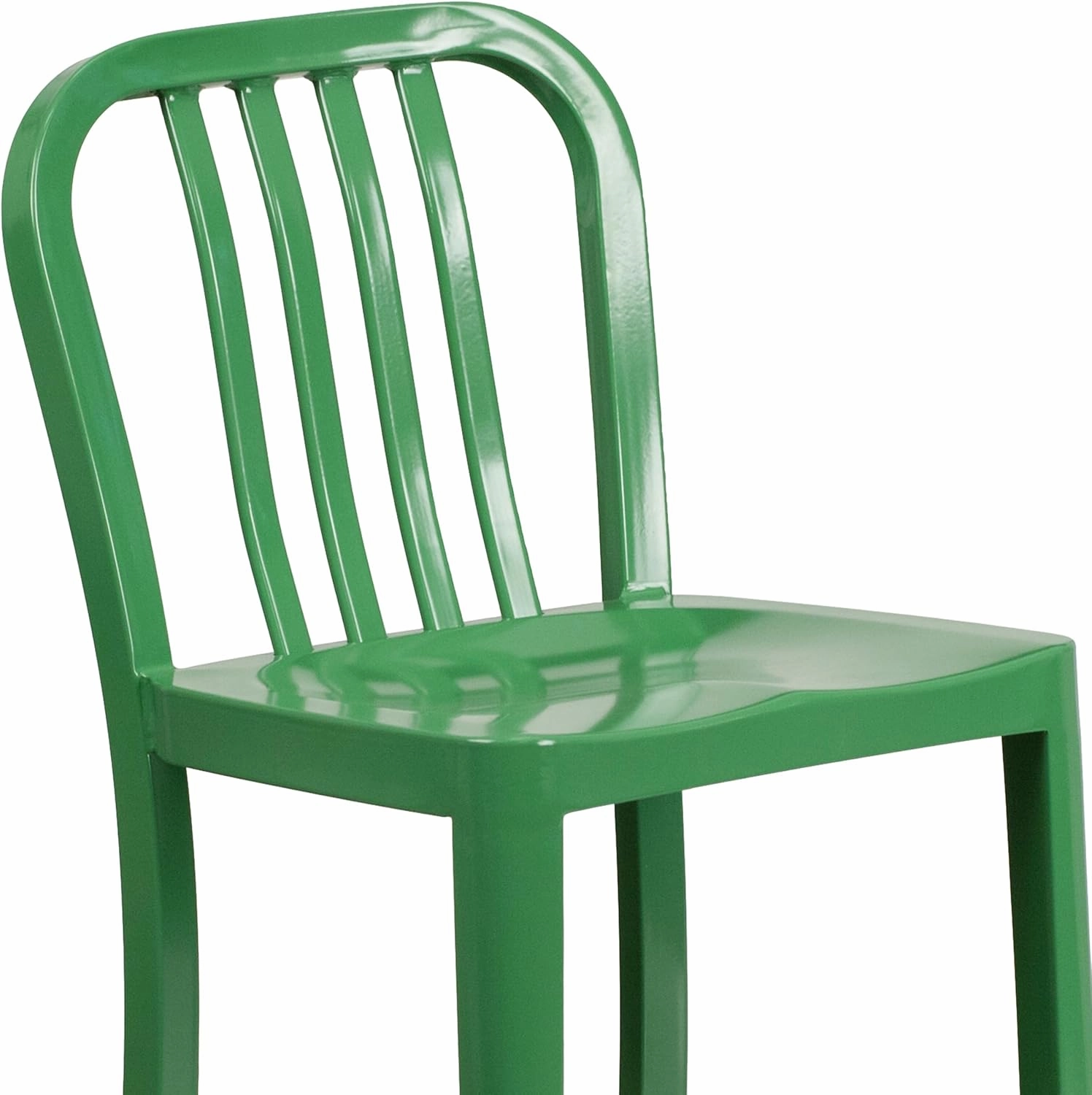 Flash Furniture Commercial Grade 24" High Green Metal Indoor-Outdoor Counter Height Stool with Vertical Slat Back
